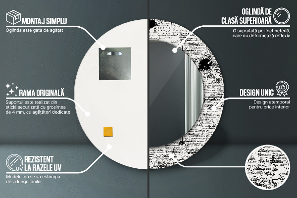 Lustro ścienne dekoracyjne okrągłe Wzór bazgrołów