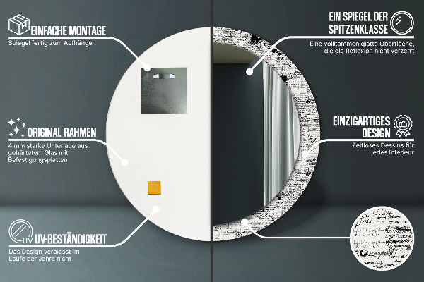 Lustro ścienne dekoracyjne okrągłe Wzór bazgrołów