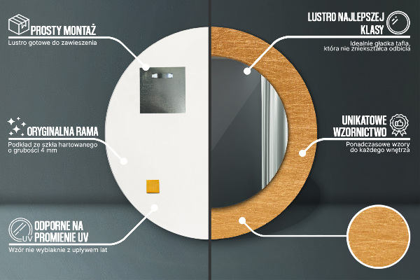 Lustro ścienne dekoracyjne okrągłe Metalowa powierzchnia