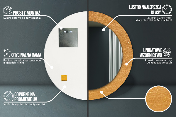 Lustro ścienne dekoracyjne okrągłe Metalowa powierzchnia