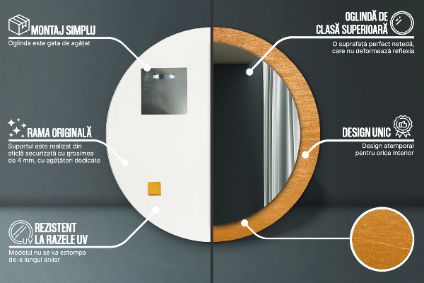 Lustro ścienne dekoracyjne okrągłe Metalowa powierzchnia