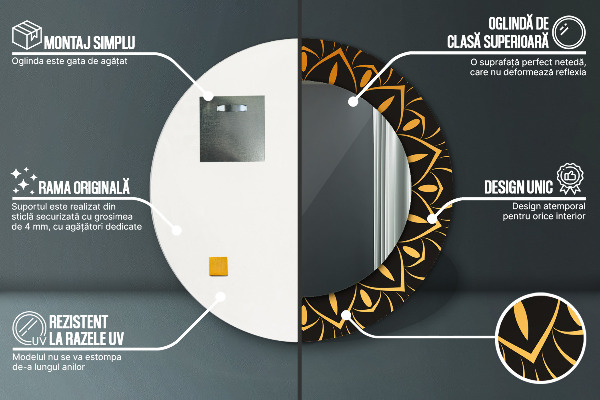 Lustro z drukowaną ramką okrągłe Złota mandala