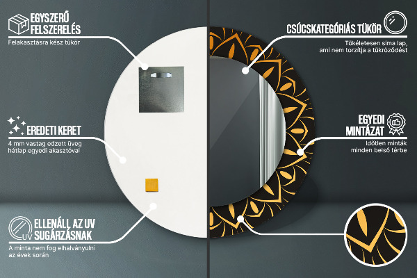 Lustro z drukowaną ramką okrągłe Złota mandala