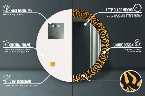 Lustro z drukowaną ramką okrągłe Złota mandala