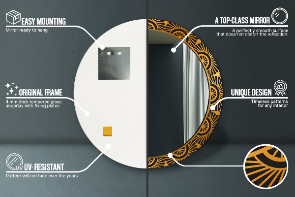 Lustro z drukowaną ramką okrągłe Złota mandala