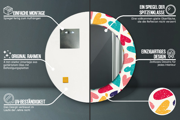 Lustro ścienne dekoracyjne okrągłe Kolorowe serca