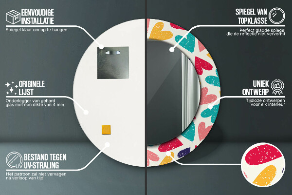 Lustro ścienne dekoracyjne okrągłe Kolorowe serca