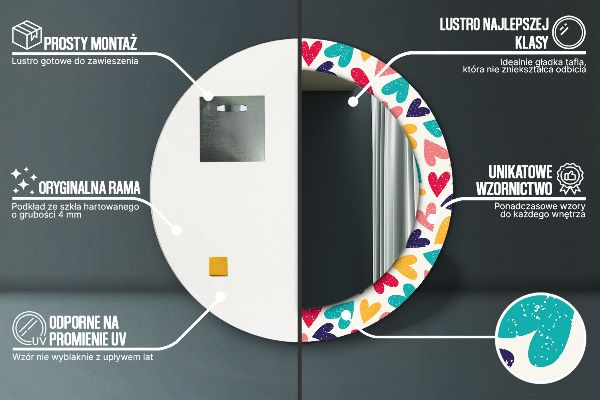 Lustro ścienne dekoracyjne okrągłe Kolorowe serca