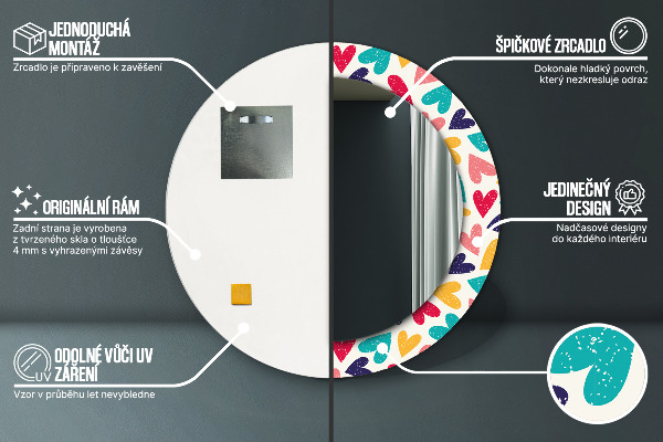 Lustro ścienne dekoracyjne okrągłe Kolorowe serca