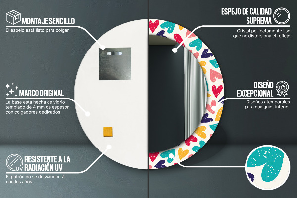 Lustro ścienne dekoracyjne okrągłe Kolorowe serca