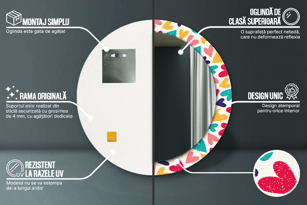 Lustro ścienne dekoracyjne okrągłe Kolorowe serca