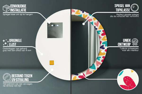 Lustro ścienne dekoracyjne okrągłe Kolorowe serca