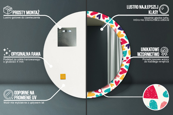 Lustro ścienne dekoracyjne okrągłe Kolorowe serca