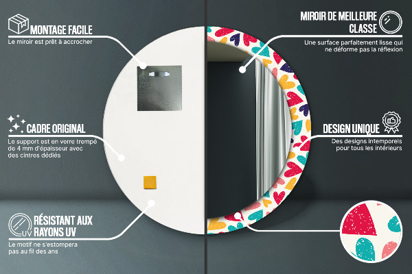 Lustro ścienne dekoracyjne okrągłe Kolorowe serca