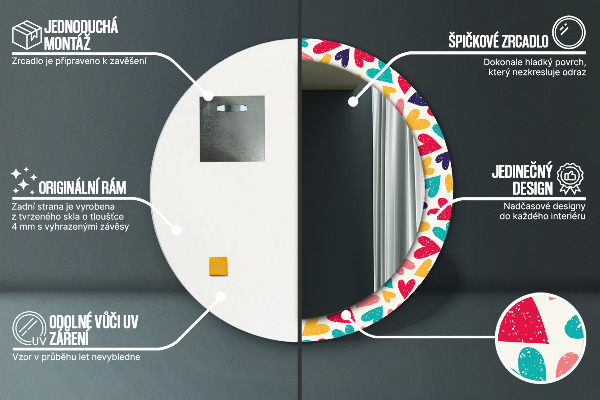 Lustro ścienne dekoracyjne okrągłe Kolorowe serca