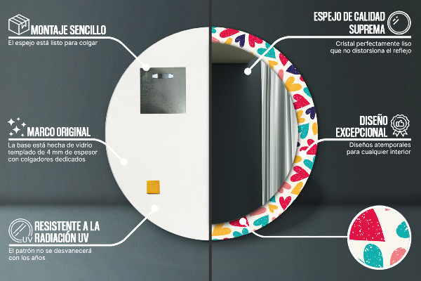 Lustro ścienne dekoracyjne okrągłe Kolorowe serca