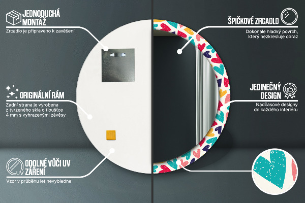 Lustro ścienne dekoracyjne okrągłe Kolorowe serca