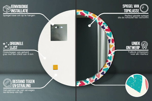 Lustro ścienne dekoracyjne okrągłe Kolorowe serca