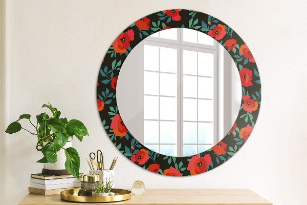 Lustro ścienne dekoracyjne okrągłe Czerwony mak