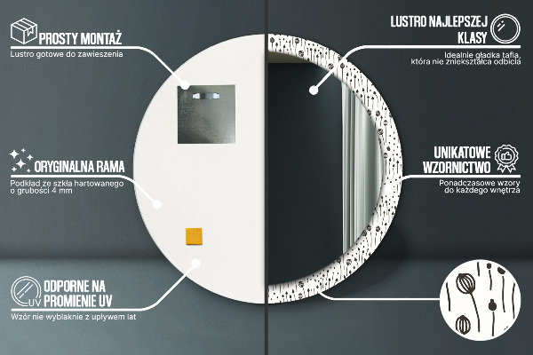 Lustro z drukowaną ramką okrągłe Rysunek kwiatowy