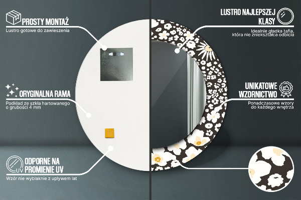 Lustro ścienne dekoracyjne okrągłe Kość słoniowa stokrotki