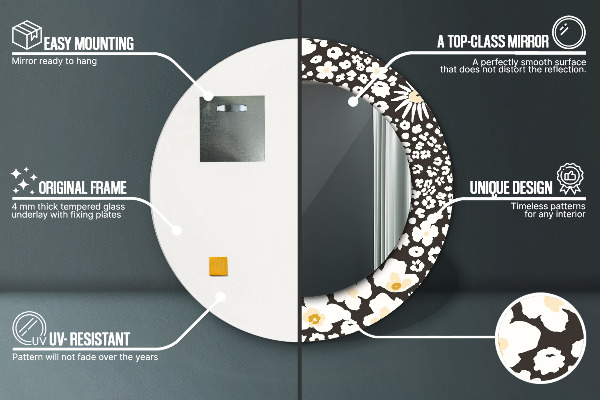 Lustro ścienne dekoracyjne okrągłe Kość słoniowa stokrotki