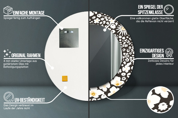 Lustro ścienne dekoracyjne okrągłe Kość słoniowa stokrotki