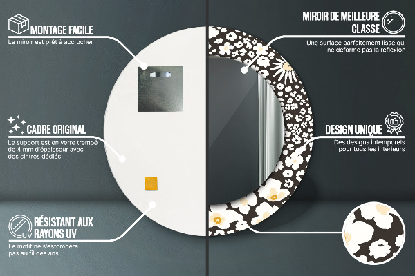 Lustro ścienne dekoracyjne okrągłe Kość słoniowa stokrotki