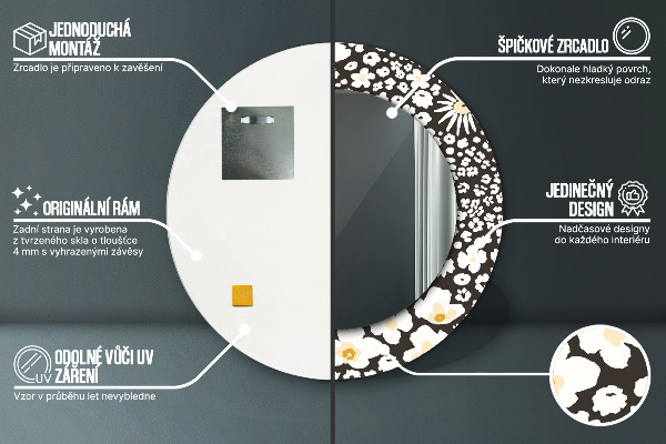 Lustro ścienne dekoracyjne okrągłe Kość słoniowa stokrotki