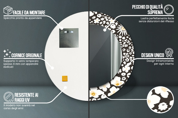 Lustro ścienne dekoracyjne okrągłe Kość słoniowa stokrotki