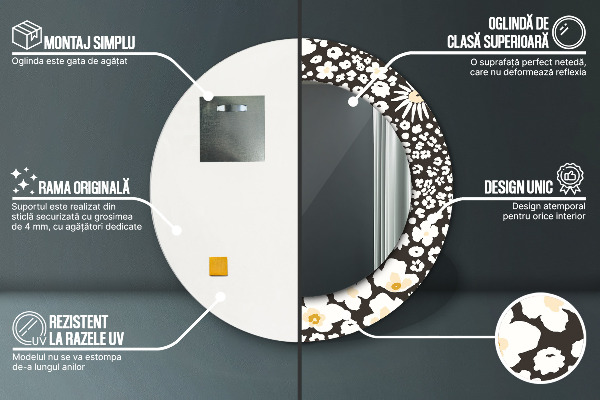 Lustro ścienne dekoracyjne okrągłe Kość słoniowa stokrotki