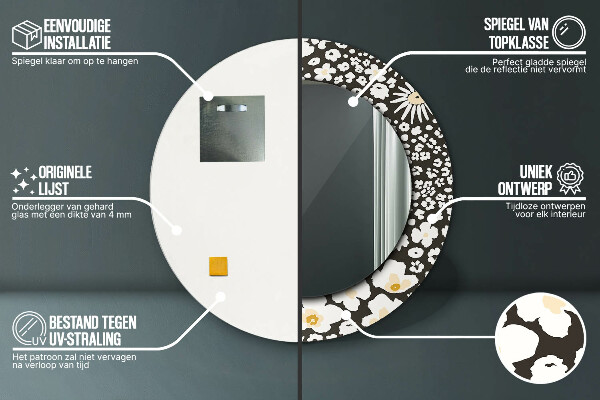 Lustro ścienne dekoracyjne okrągłe Kość słoniowa stokrotki