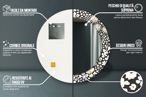 Lustro ścienne dekoracyjne okrągłe Kość słoniowa stokrotki
