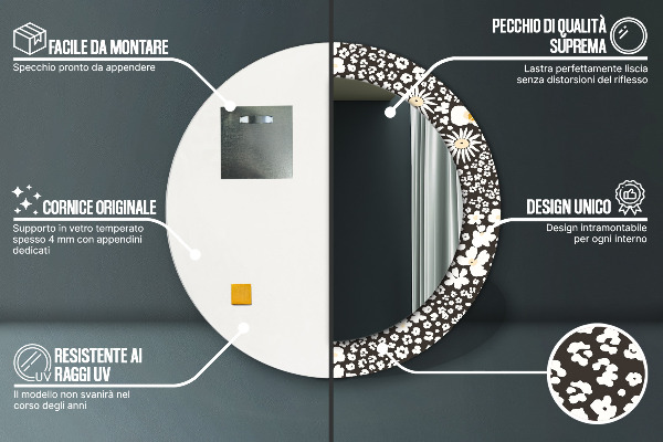 Lustro ścienne dekoracyjne okrągłe Kość słoniowa stokrotki