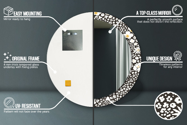 Lustro ścienne dekoracyjne okrągłe Kość słoniowa stokrotki
