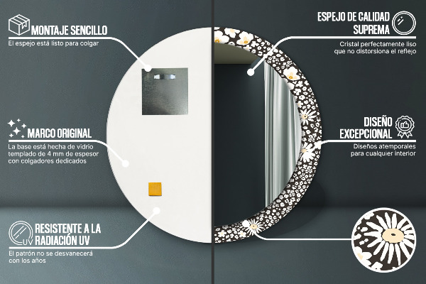Lustro ścienne dekoracyjne okrągłe Kość słoniowa stokrotki