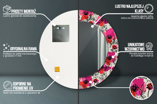 Lustro ścienne dekoracyjne okrągłe Różowe maki