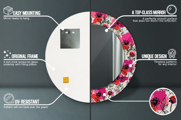 Lustro ścienne dekoracyjne okrągłe Różowe maki