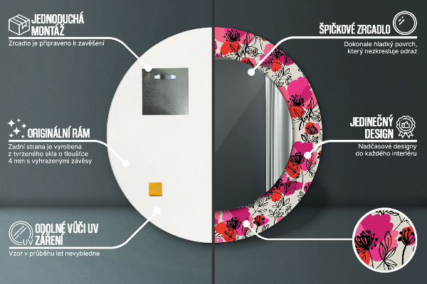 Lustro ścienne dekoracyjne okrągłe Różowe maki