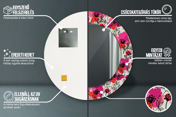 Lustro ścienne dekoracyjne okrągłe Różowe maki