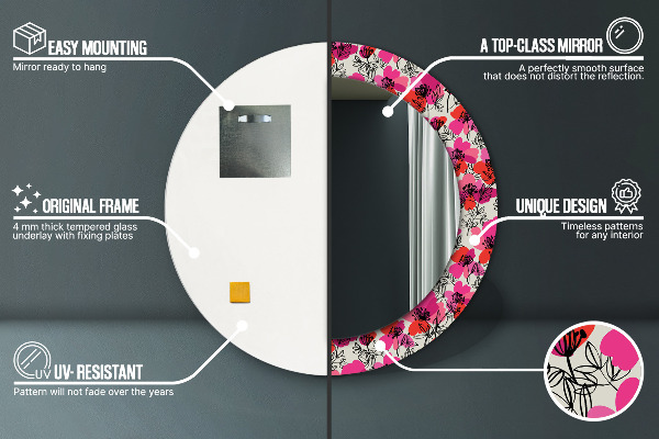 Lustro ścienne dekoracyjne okrągłe Różowe maki