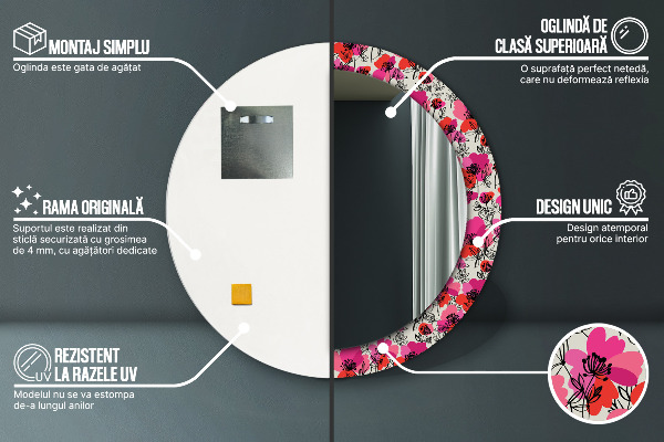 Lustro ścienne dekoracyjne okrągłe Różowe maki