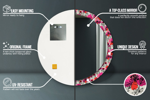 Lustro ścienne dekoracyjne okrągłe Różowe maki