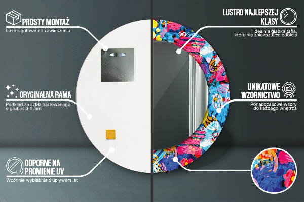 Lustro ścienne dekoracyjne okrągłe Kolorowe bazgroły