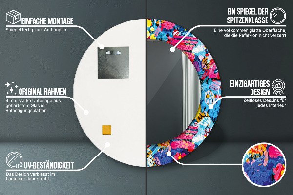 Lustro ścienne dekoracyjne okrągłe Kolorowe bazgroły