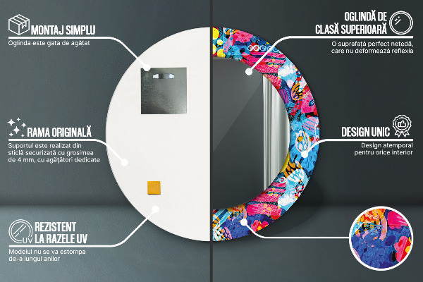 Lustro ścienne dekoracyjne okrągłe Kolorowe bazgroły