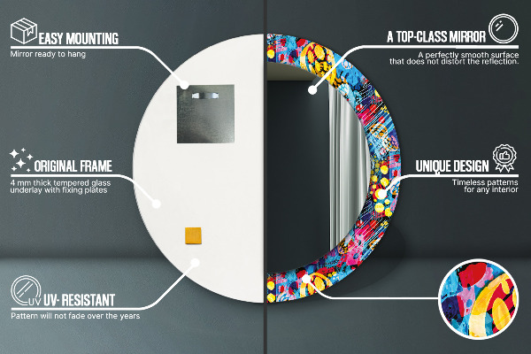 Lustro ścienne dekoracyjne okrągłe Kolorowe bazgroły