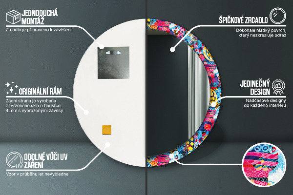Lustro ścienne dekoracyjne okrągłe Kolorowe bazgroły