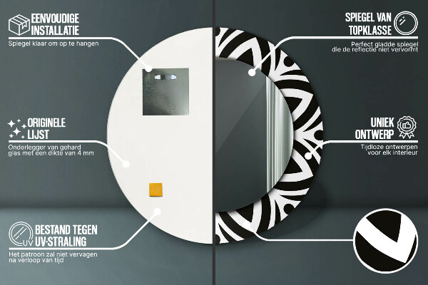 Lustro ścienne dekoracyjne okrągłe Czarny geometryczny ornament