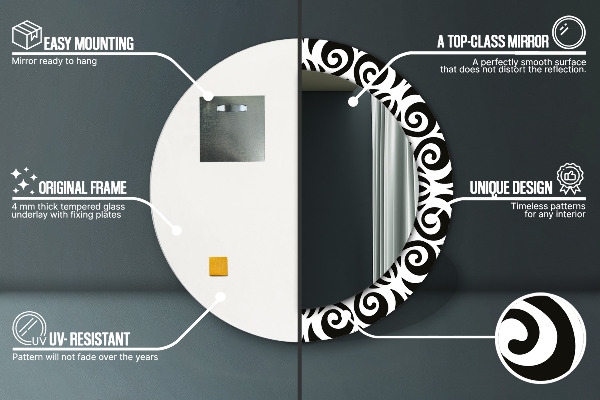 Lustro ścienne dekoracyjne okrągłe Czarny geometryczny ornament